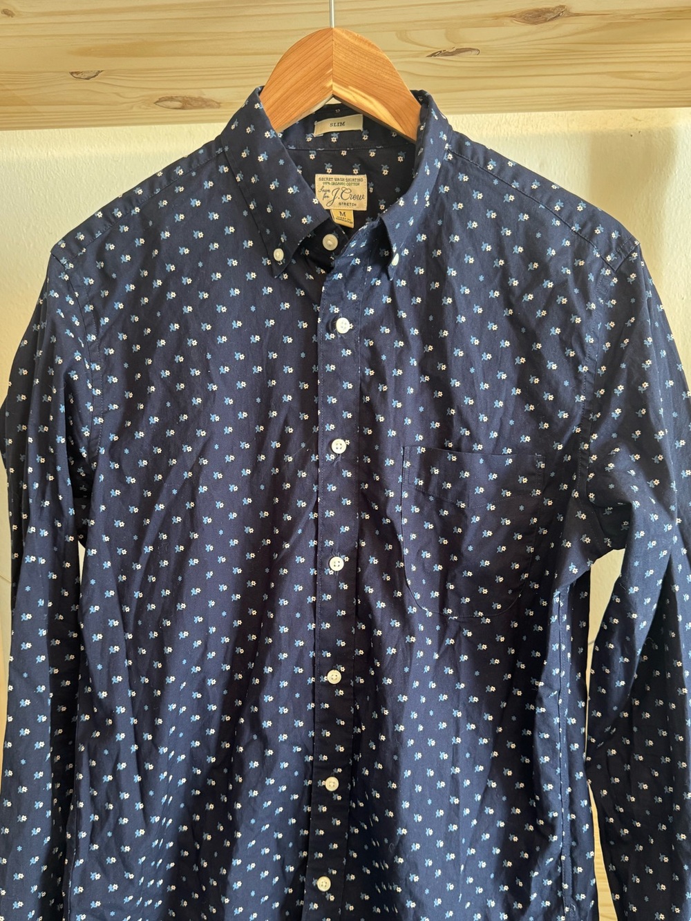J.Crew Navy Button-Down Shirt with Light Blue Floral Microprint